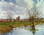 Camille  Pissarro - Peintures - Paysage avec champs inondés