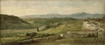 George Frederic Watts - Peintures - Paysage panoramique avec House Farm