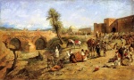 Edwin Lord Weeks - Peintures - Arrivée d'une caravane devant une ville du Maroc