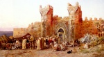 Edwin Lord Weeks  - Peintures - Le départ d'une caravane de la Porte de Shelah, Maroc