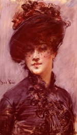Giovanni Boldini - Peintures - Dame avec un chapeau noir