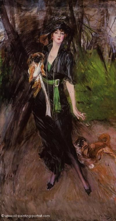 Portrait of a Lady Lina Bilitis with Two Pekinese