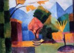 August Macke - Peintures - Jardin au bord du lac de Thun