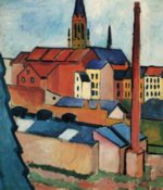 August Macke - Peintures - Eglise Sainte-Marie avec maisons et cheminée
