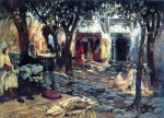 Frédéric Arthur Bridgman - Peintures - Moments de repos dans une cour intérieure arabe