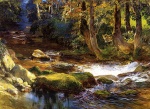 Frédéric Arthur Bridgman - Peintures - Paysage fluvial avec des cerfs