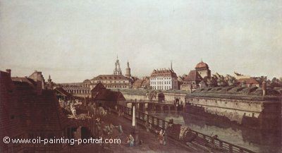 Die Festungswerke in Dresden  Festungsgraben mit Bruecke zwischen Wilschen Tor und Postmeilensaeule