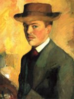 August Macke  - Peintures - Autoportrait au chapeau