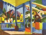 August Macke  - Peintures - Terrasse de la maison de campagne à Saint Germain