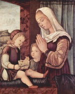 Bild:Maria und Johannes der Täufer beten das Christuskind an