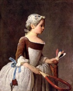 Jean Simeon Chardin - Bilder Gemälde - Girl with a Featherball Racket