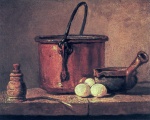Jean Simeon Chardin - Peintures - Nature morte avec chaudron de cuivre et oeufs