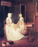 Jean Simeon Chardin - Bilder Gemälde - The Diligent Mother