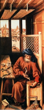 Robert Campin - paintings - St. Joseph Portrayed as a Medieval Carpenter