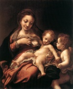 Correggio - Bilder Gemälde - Virgin and Child with an Angel (Madonna del Latte)