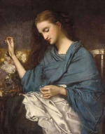 Thomas Couture  - paintings - Young Woman Sewing