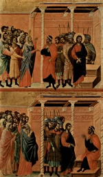 Duccio di Buoninsegna - paintings - Beschuldigung Christi durch die Pharisaer und Verhoer Christi durch Pilatus