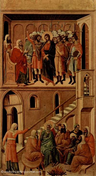 Christus vor dem Hoheprieser und Verleugnung Christi durch Petrus