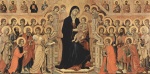 Bild:Thronende Madonna mit Kind, Engeln, Heiligen und Apostelfiguren in Arkaden