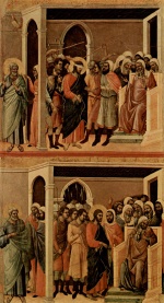 Duccio di Buoninsegna  - paintings - Verspottung Christi und Christus vor Kaipas