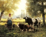 Julien Dupré - Peintures - Une laitière avec ses vaches par une journée d'été