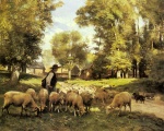 Julien Dupre - paintings - A Shepherd and his Flock