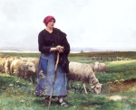 Julien Dupré - Peintures - Une bergère avec son troupeau
