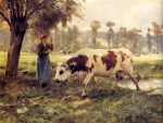Julien Dupré - Peintures - Vaches au pâturage