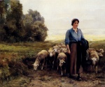 Julien Dupré - Peintures - Bergère avec son troupeau
