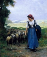 Julien Dupre - painting - The Young Shepherdess