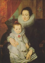 Anthonis van Dyck - Peintures - Portrait de Marie Clarisse (femme de Jan Woverius avec son enfant)