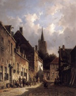 Adrianus Eversen - Peintures - Une scène de rue néerlandaise