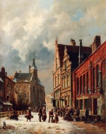 Adrianus Eversen - Peintures - vue sur une ville en hiver