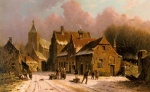 Adrianus Eversen - Peintures - Un village en hiver