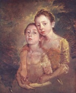 Thomas Gainsborough - Peintures - Portrait des filles du peintre avec un chat