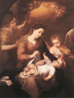 Bartolome Esteban Perez Murillo - Peintures - Marie et l'Enfant avec des anges musiciens