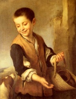 Bartolome Esteban Perez Murillo - Peintures - Enfant des rues avec un chien et panier