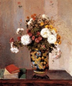 Camille Pissarro  - paintings - Chrysanthemums in a Chinese Vase