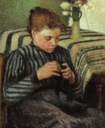 Camille  Pissarro  - Peintures - Jeune fille cousant 