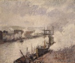 Camille Pissarro  - Peintures - Les bateaux à vapeur dans le port de Rouen