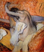 Edgar Degas  - Bilder Gemälde - After the Bath (Woman Drying Herself)