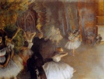 Hilaire Germain Edgar De Gas  - Peintures - La répétition du ballet sur scène
