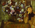Edgar Degas  - Peintures - Femme avec chrysanthèmes