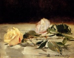 Edouard Manet  - paintings - Two Roses on a Tablecloth