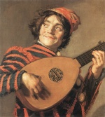 Frans Hals  - Bilder Gemälde - Buffoon Playing a Lute