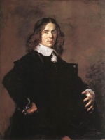 Frans Hals  - Peintures - Portrait d'un homme assis tenant un chapeau