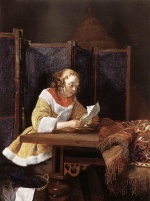 Gerhard ter Borch - Peintures - Une dame lisant une lettre