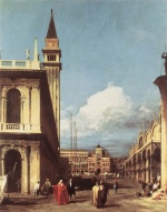 Canaletto  - Bilder Gemälde - The Piazzetta (Looking toward the Clock Tower)