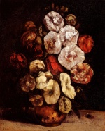 Gustave Courbet  - Peintures - Roses trémières dans une coupe en cuivre