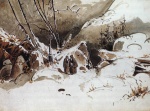 Carl Blechen - Peintures - Col alpin en hiver avec des moines